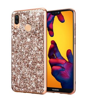 OKZone Huawei P20 Lite Hülle – Glitzer TPU Silikon Case Mit Bling Design, Rosa – Inkl. Displayschutzfolie