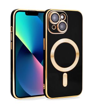 Handyhülle für iPhone 13 Schwarz Gold MagSafe Kompatibel mit Kameraschutz