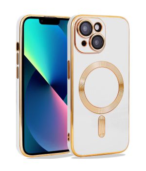 Handyhülle für iPhone 13 Weiß Gold MagSafe Kompatibel mit Kameraschutz