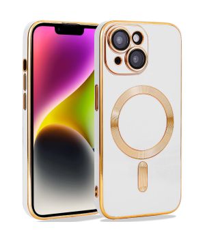 Handyhülle für iPhone 14 Weiß Gold MagSafe Kompatibel mit Kameraschutz