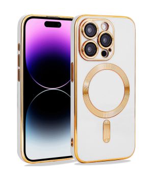 Handyhülle für iPhone 14 Pro Weiß Gold MagSafe Kompatibel mit Kameraschutz