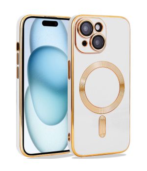 Handyhülle für iPhone 15 Weiß Gold MagSafe Kompatibel mit Kameraschutz