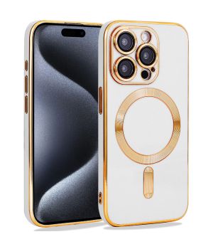 Handyhülle für iPhone 15 Pro Weiß Gold MagSafe Kompatibel mit Kameraschutz