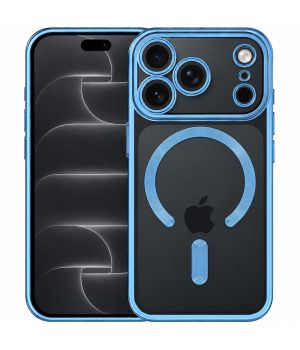 Transparente MagSafe Hülle für iPhone 18 Pro Case mit blauen Designelementen
