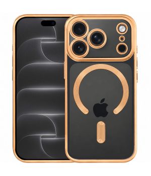 Transparente MagSafe Hülle für iPhone 18 Pro Case mit goldenen Designelementen