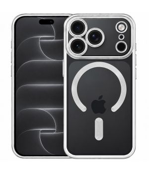 Transparente MagSafe Hülle für iPhone 18 Pro Max Case mit silbernen Designelementen