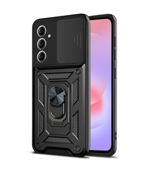 Schutzhülle für Samsung Galaxy A37 (5G) Case Hülle Schwarz mit verschiebbarem Kameraschutz sowie 360° Ringhalter