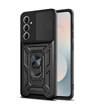 Schutzhülle für Samsung Galaxy S25 FE Case Hülle Schwarz mit verschiebbarem Kameraschutz sowie 360° Ringhalter
