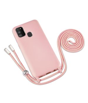 Rosa Handyhülle mit Band / Kette zum Umhängen für Samsung Galaxy M21