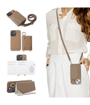 Handykette für iPhone 14 Hülle Beige mit Band zum Umhängen
