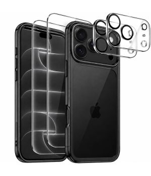 Hülle für iPhone 18 Pro Transparent mit schwarzen Rahmen, Schutzgläser & Kameraschutz im 5-in-1 Set