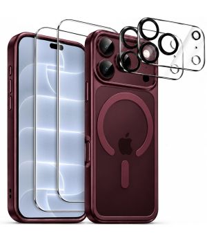 MagSafe Hülle für iPhone 18 Pro Burgund Transparent mit Schutzglas und Kameraschutz