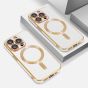 Hülle für iPhone 15 Pro MagSafe kompatibel mit Kameraschutz - Weiß / Gold