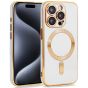 Handyhülle für iPhone 15 Pro Weiß Gold MagSafe Kompatibel mit Kameraschutz