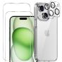 3-in-1 Handyschutz Set für iPhone 15 Hülle Transparent mit Schutzglas und Kameraprotektor