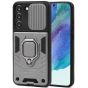 Handyhülle für Samsung Galaxy S21 FE Armor Case mit Kameraschutz / Kameraabdeckung / Kamera Slider Silber