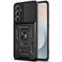 Schutzhülle für Samsung Galaxy S25 FE Case Hülle Schwarz mit verschiebbarem Kameraschutz sowie 360° Ringhalter