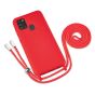Rote Handyhülle mit Band / Kette zum Umhängen für Samsung Galaxy A21s
