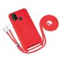 Rote Handyhülle mit Band / Kette zum Umhängen für Samsung Galaxy M21