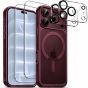 MagSafe Hülle für iPhone 18 Pro Burgund Transparent mit Schutzglas und Kameraschutz