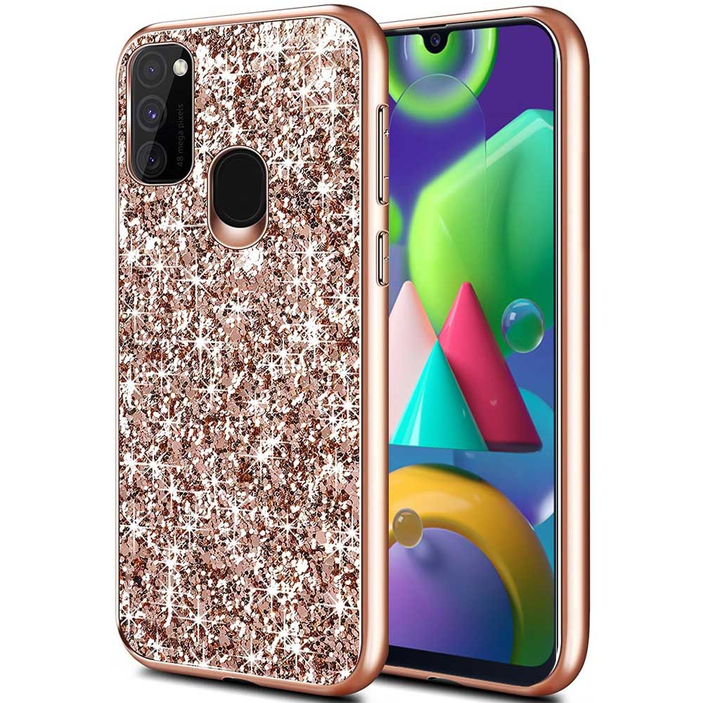 Glitzer Handyhülle für Galaxy M21 Case Bumper - Rosegold