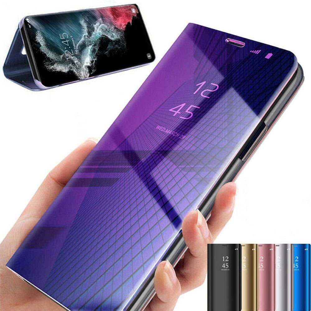 Wigento Handyhülle Für Samsung Galaxy S24 Ultra View Spiegel Smart Cover  Wake UP Lila