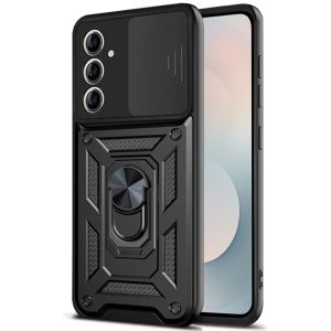 Schutzhülle für Samsung Galaxy S25 FE Case Hülle Schwarz mit verschiebbarem Kameraschutz sowie 360° Ringhalter