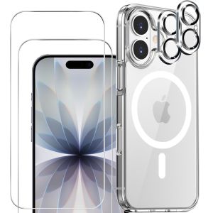 3-in-1 Handyschutz Set für iPhone 17 Hülle Transparent mit Schutzglas und Kameraprotektor