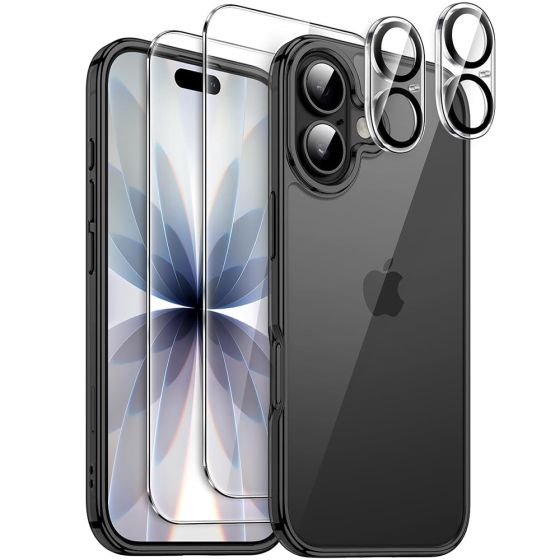 5-in-1 Hülle für iPhone 17 Schwarz | 1 x Handyhülle, 2 x Schutzglas, 2 x Kameraschutz
