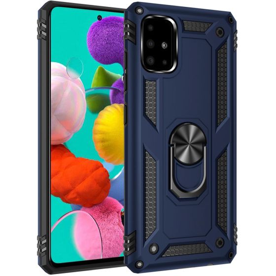 Handyhülle für Samsung Galaxy A51 in Blau mit Magnethalterung sowie einen 360° Ringhalter