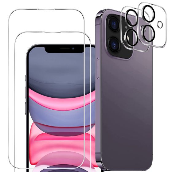 4er Set Handyschutz für iPhone 11, bestehend aus 2 x Displayschutzglas und 2 x Kameraprotektor