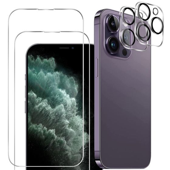 4er Set Handyschutz für iPhone 11 Pro Max, bestehend aus 2 x Displayschutzglas und 2 x Kameraprotektor