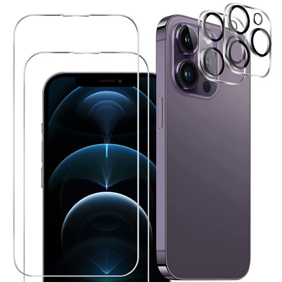 4er Set Handyschutz für iPhone 12 Pro, bestehend aus 2 x Displayschutzglas und 2 x Kameraprotektor