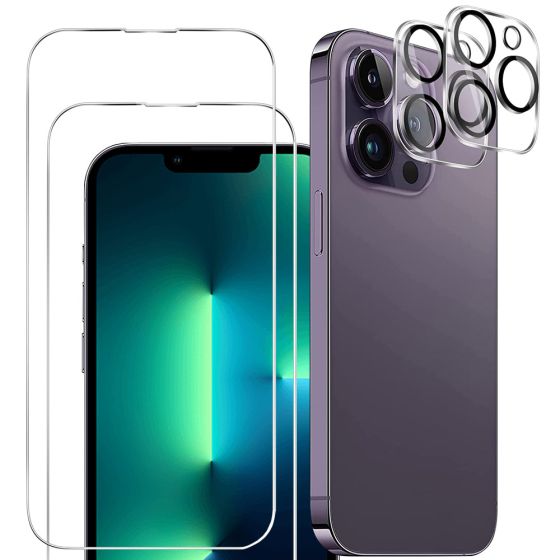 4er Set Handyschutz für iPhone 13 Pro, bestehend aus 2 x Displayschutzglas und 2 x Kameraprotektor