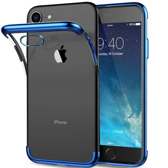 Kristallklare Transparente Hülle für Apple iPhone 8 mit blauen Rahmen