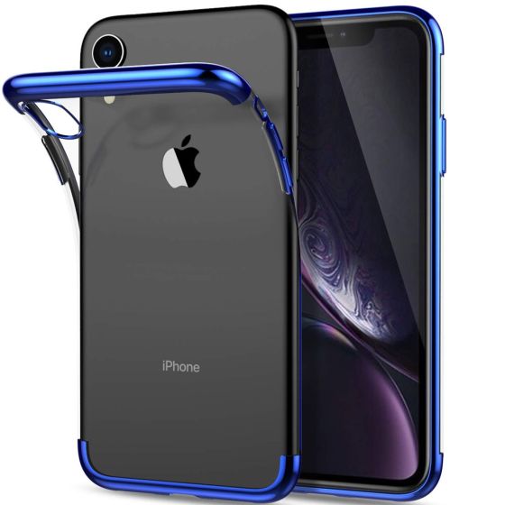 Hülle für Apple iPhone XR Transparent mit blauen Rahmen | Ohne Versandkosten