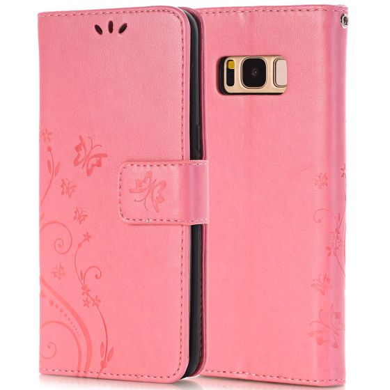 Flip - Case für Samsung Galaxy S8 mit Blumen/Schmetterling Motiv in Rosa | Versandkostenfrei