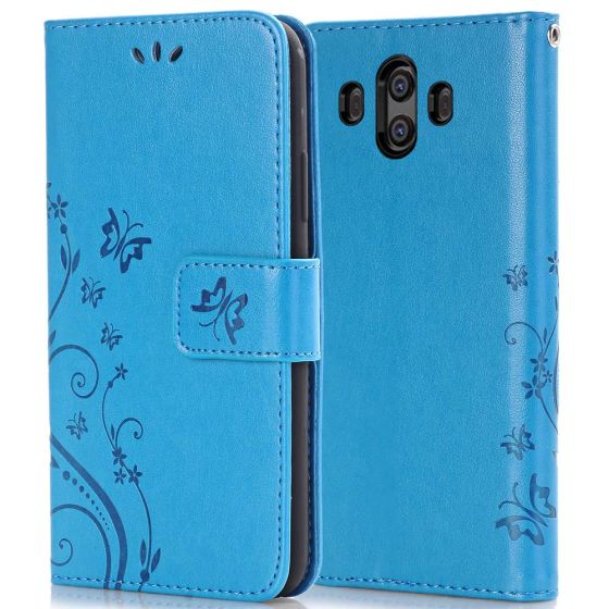 Flipcase für Huawei Mate 10 Schmetterling Blumen Motiv Blau