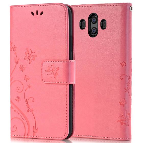 Flipcase für Huawei Mate 10 Schmetterling Blumen Motiv Rosa