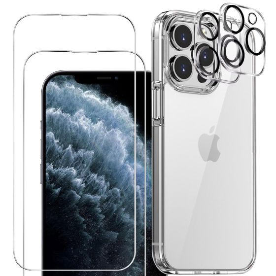 Transparente Handyhülle für iPhone 11 Pro mit Displayschutzglas sowie Kameraschutz