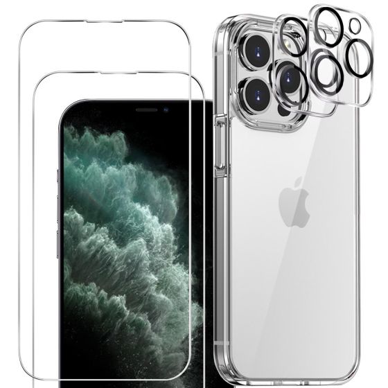 Transparente Handyhülle für iPhone 11 Pro Max mit Displayschutzglas sowie Kameraschutz