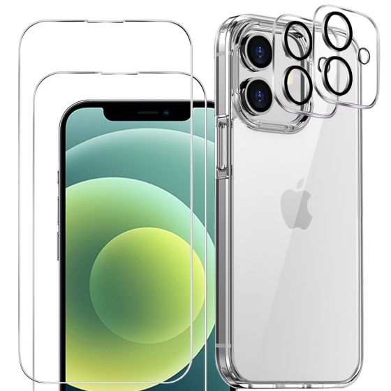 3-in-1 Handyschutz Set für iPhone 12 Mini Hülle Transparent mit Schutzglas und Kameraprotektor