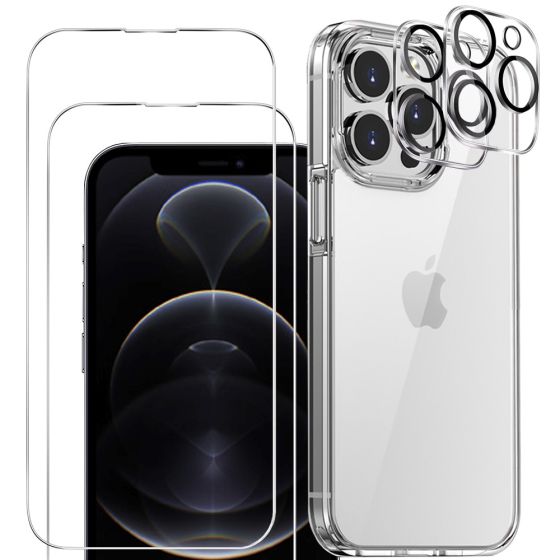 3-in-1 Handyschutz Set für iPhone 12 Pro Max Hülle Transparent mit Schutzglas und Kameraprotektor
