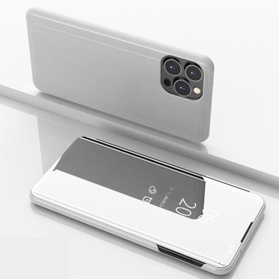 Spiegel Handyhülle für Apple iPhone 13 Pro Flipcase Silber