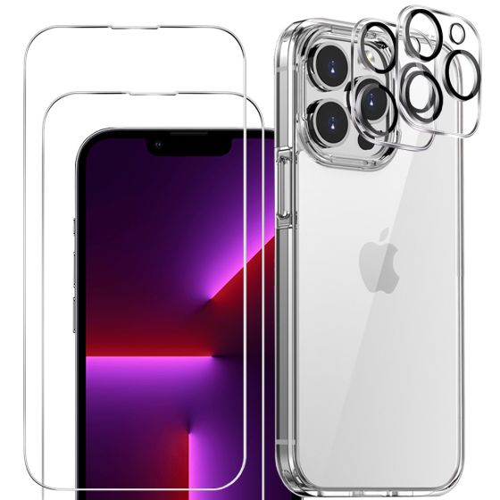 3-in-1 Handyschutz Set für iPhone 13 Pro Max Hülle Transparent mit Schutzglas und Kameraprotektor