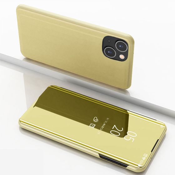 Spiegel Handyhülle für Apple iPhone 14 Plus Flipcase Gold