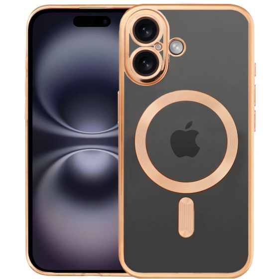 Durchsichtige Schutzhülle für iPhone 16 Hülle Transparent mit goldenen Rahmen MagSafe kompatibel mit Kameraschutz