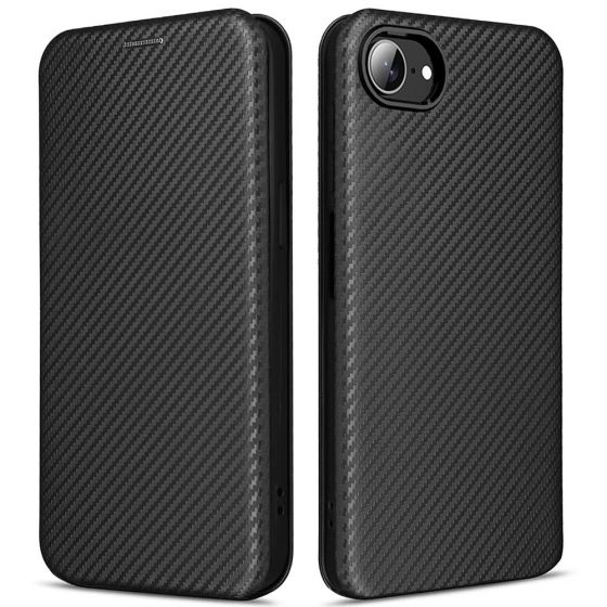 Handytasche für iPhone 16e Hülle Flipcase Carbon Schwarz