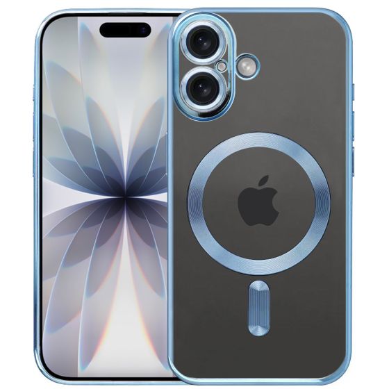 Durchsichtige Schutzhülle für iPhone 17 Hülle Transparent mit blauen Rahmen MagSafe kompatibel mit Kameraschutz