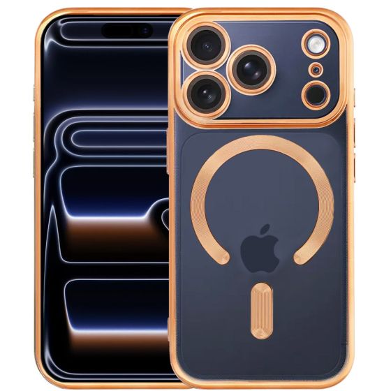 Durchsichtige Schutzhülle für iPhone 17 Pro Hülle Transparent mit goldenen Rahmen MagSafe kompatibel mit Kameraschutz